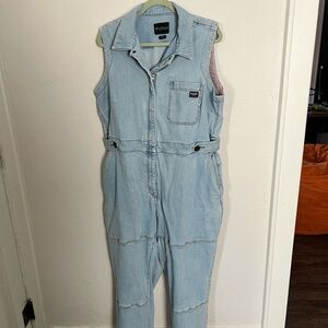 Wildfang Light Blue Denim Sleeveless Jumpsuit